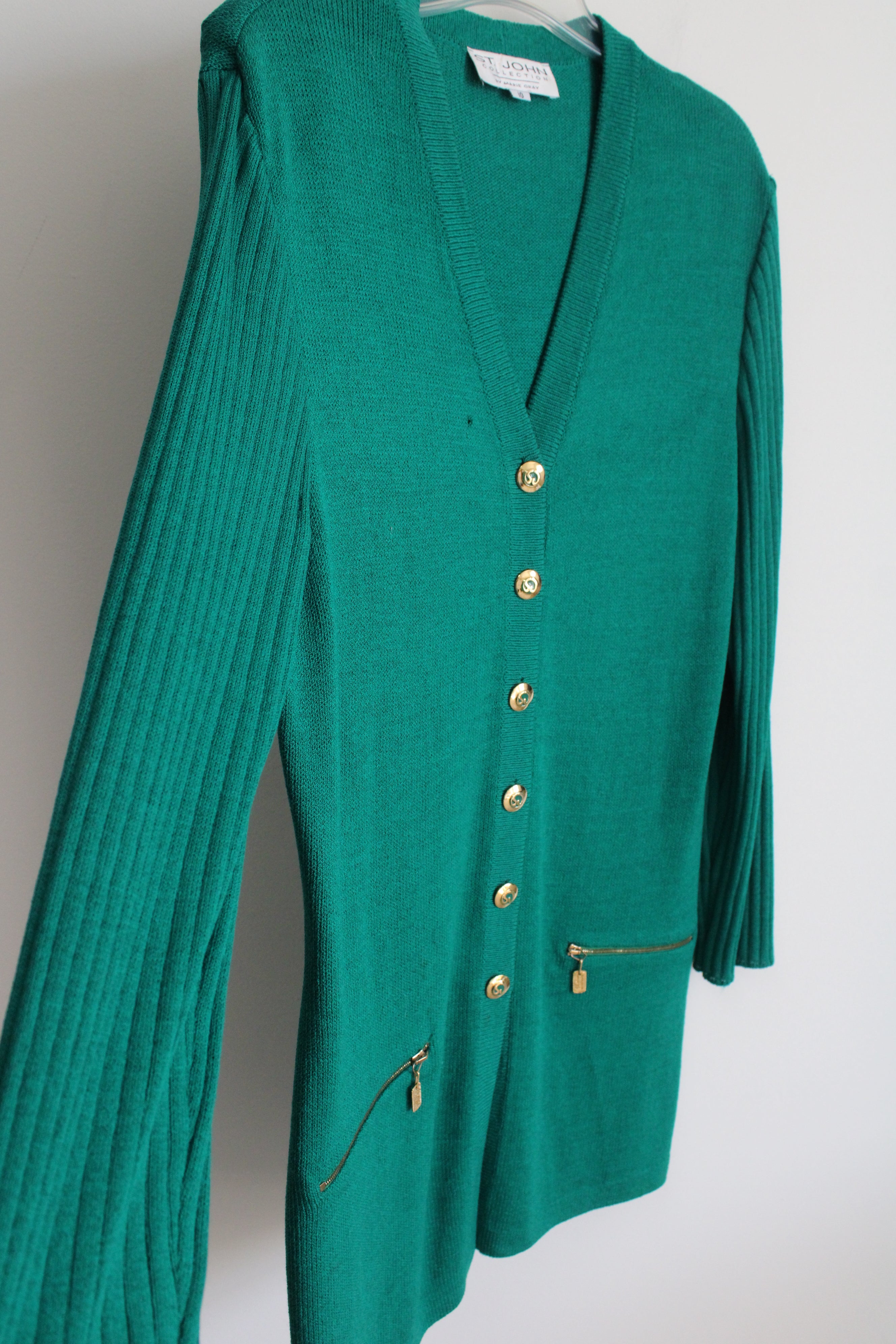 St. John Collection By Marie Gray Green Knit Long Cardigan | 10