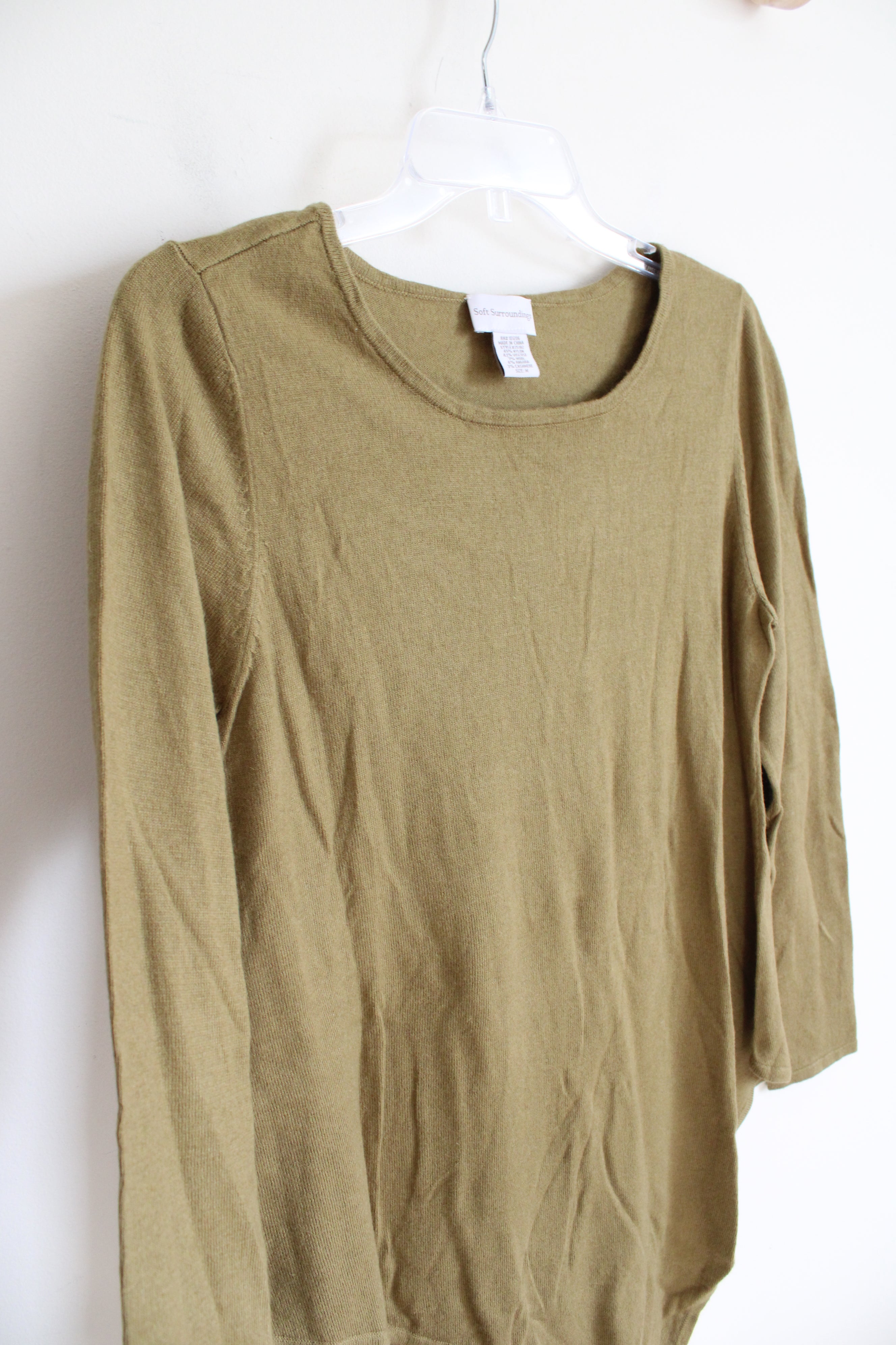 Soft Surroundings Olive Green Asymmetrical Hemline Soft Sweater | M