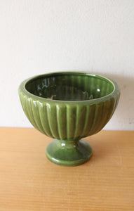 Haeger Ribbed Green Ceramic Pedestal Bowl