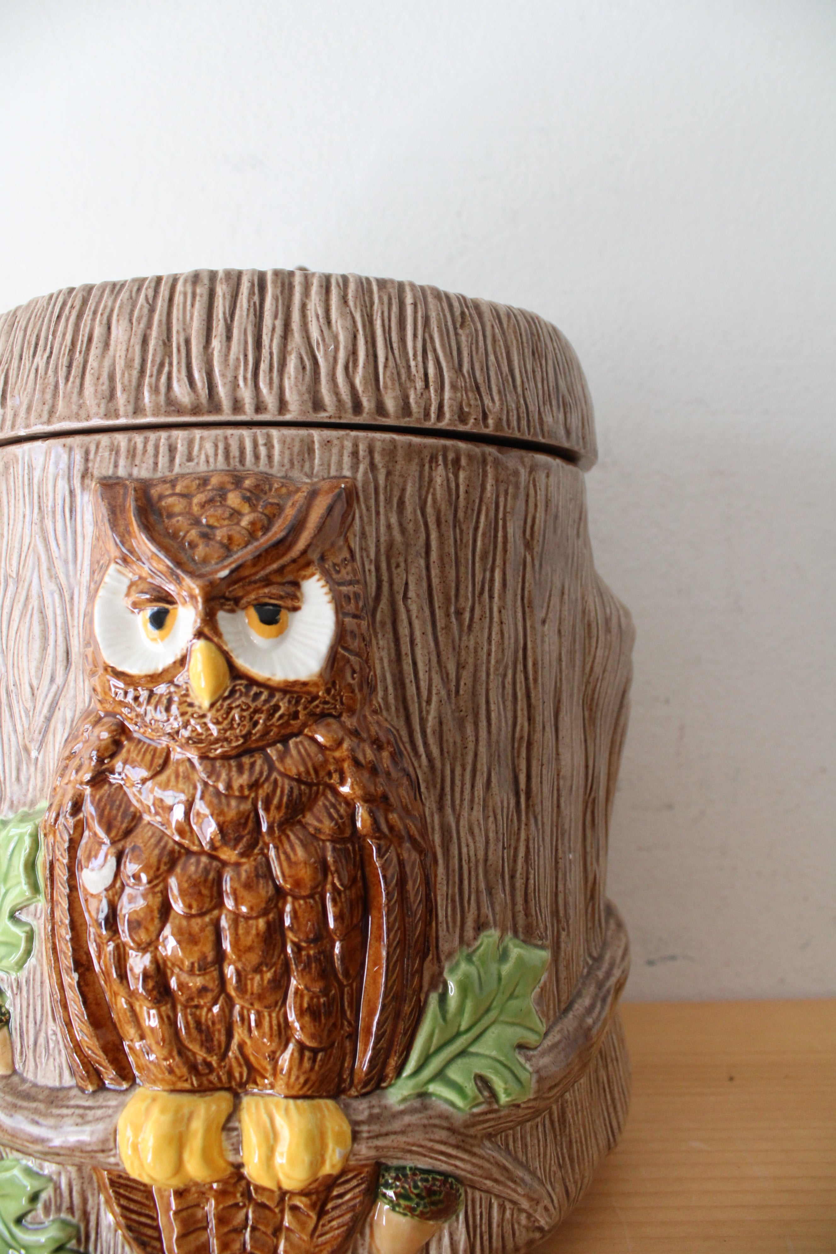 1970s Owls In A Tree Large Ceramic Cannister