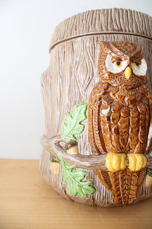 1970s Owls In A Tree Large Ceramic Cannister