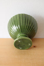 Haeger Ribbed Green Ceramic Pedestal Bowl