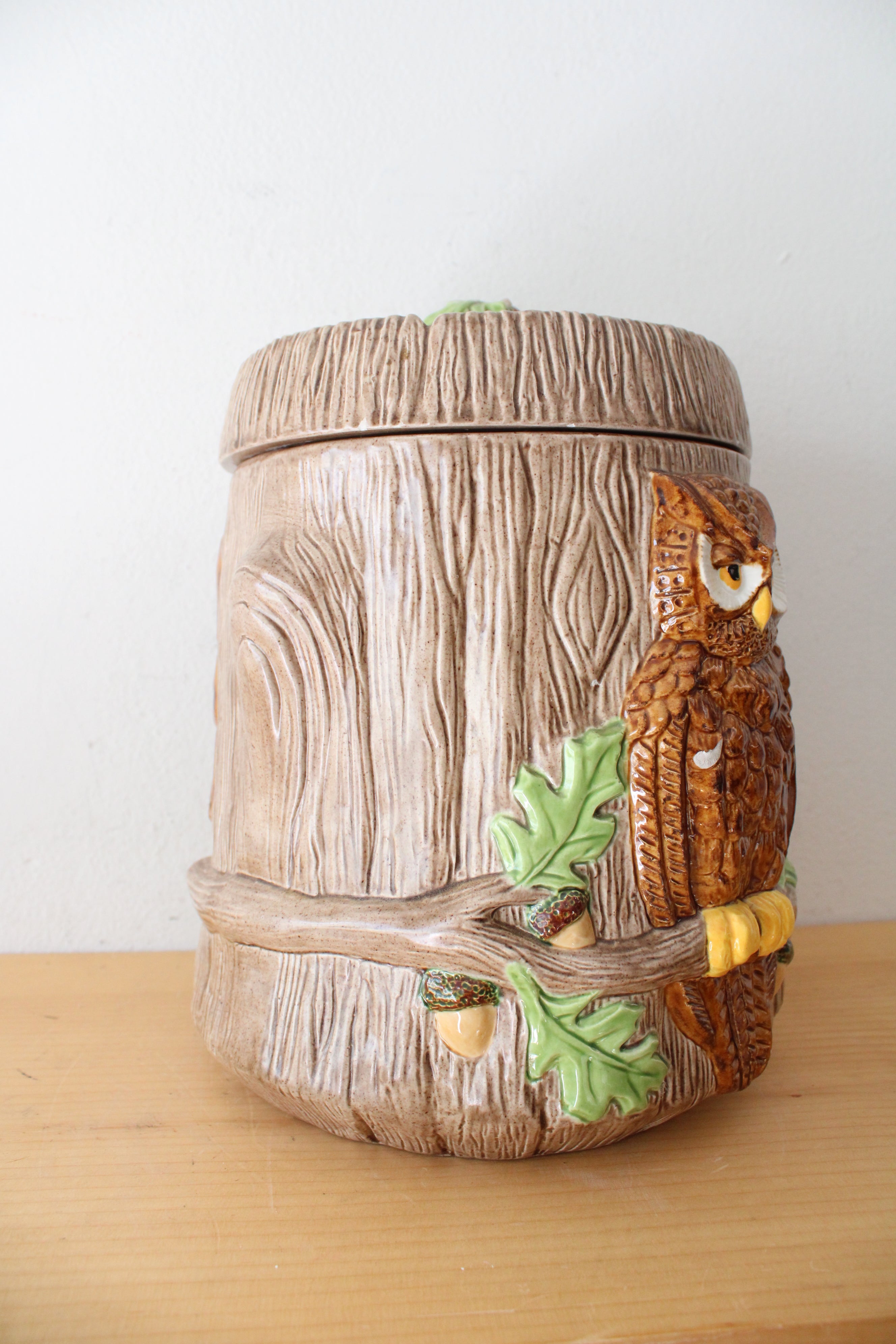 1970s Owls In A Tree Large Ceramic Cannister