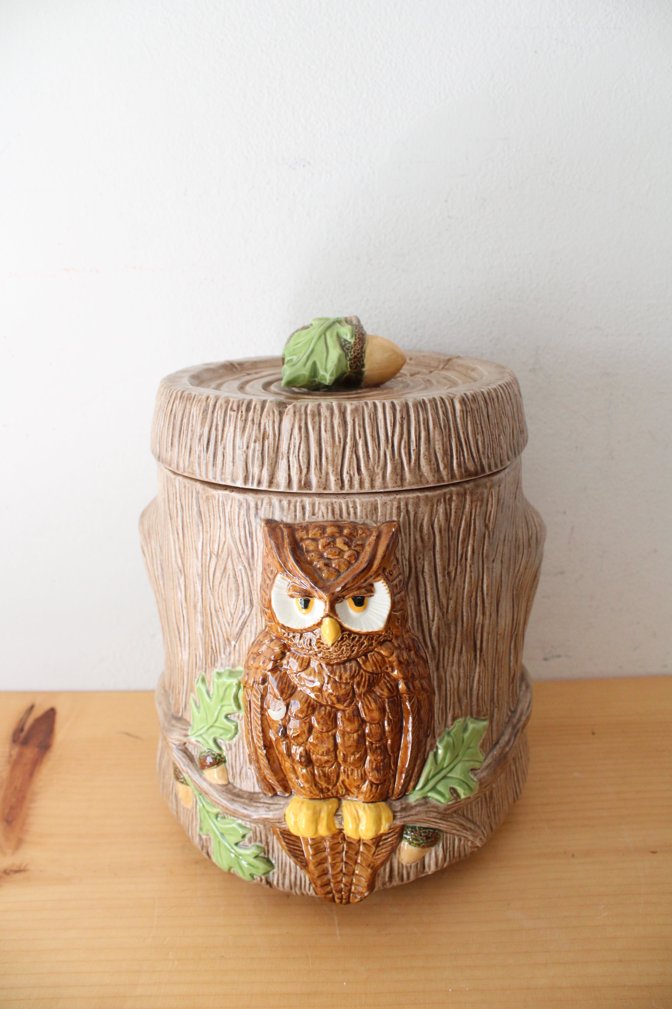 1970s Owls In A Tree Large Ceramic Cannister