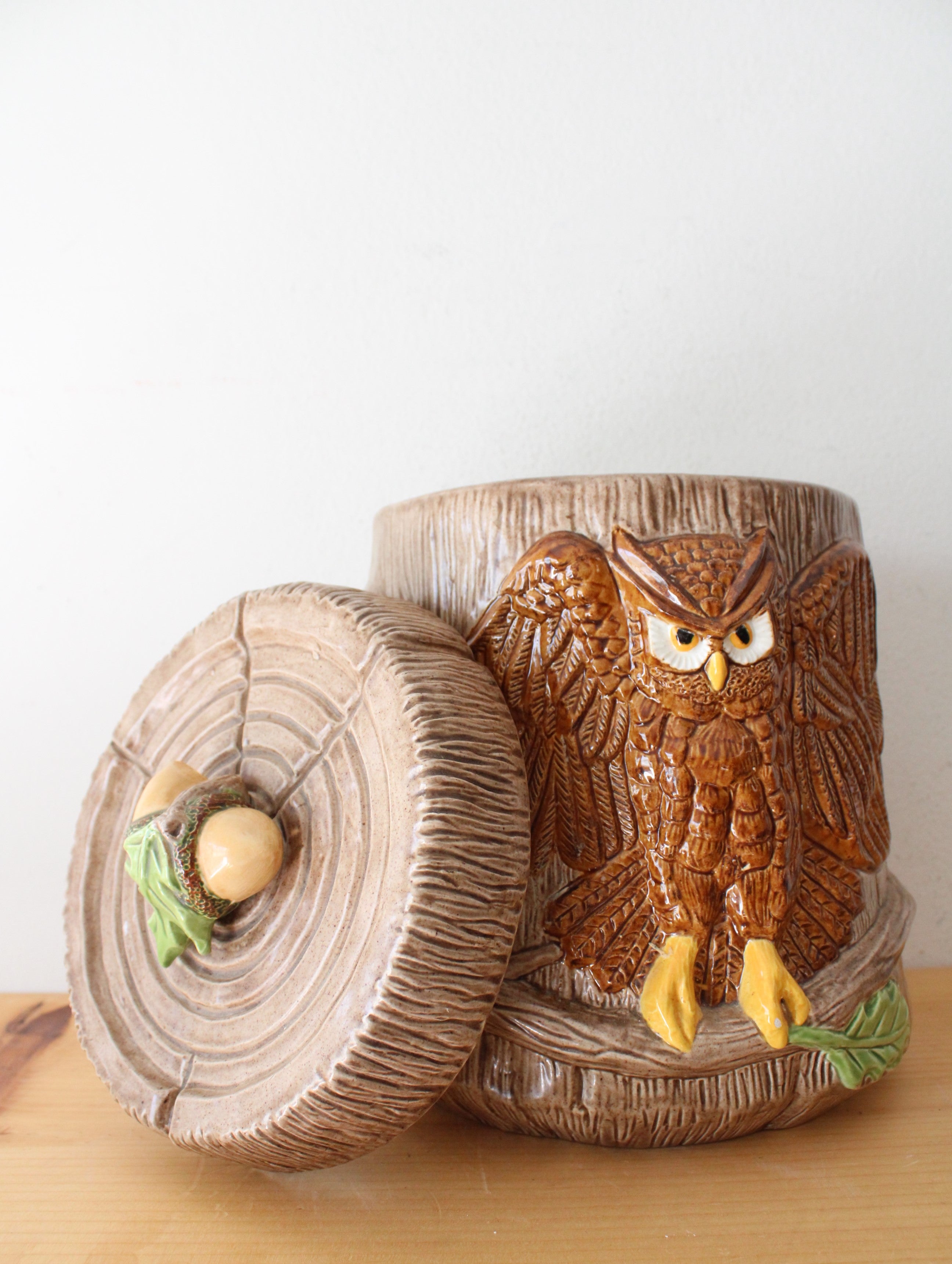 1970s Owls In A Tree Large Ceramic Cannister