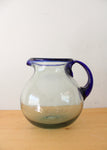 Hand Blown Cobalt Blue Edged Bubble Glass Pitcher