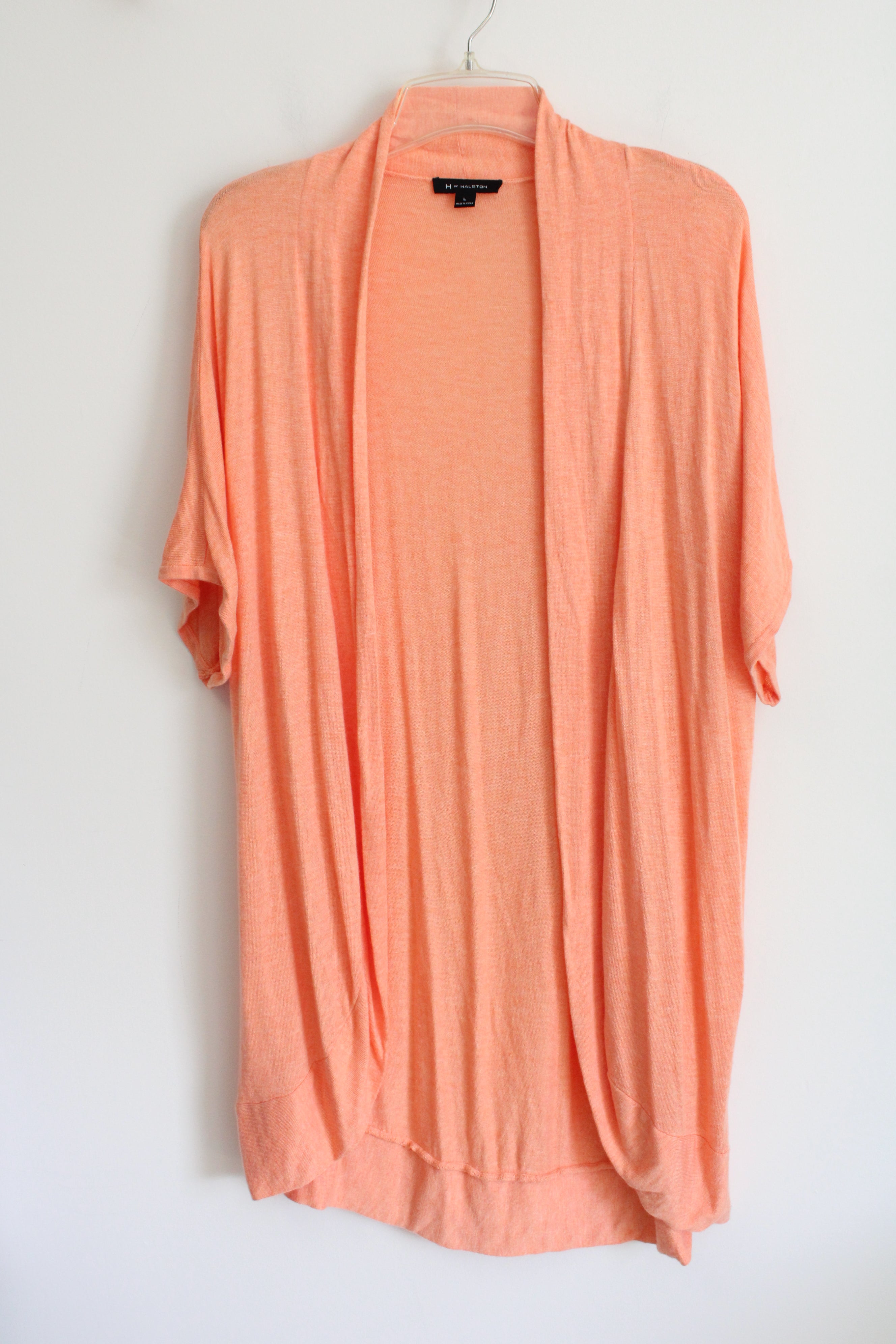 H By Halston Peach Orange Lightweight Knit Long Cardigan | L