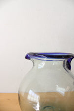 Hand Blown Cobalt Blue Edged Bubble Glass Pitcher