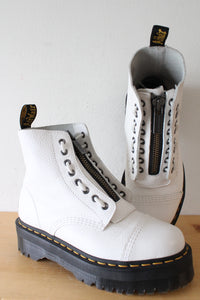 Dr. Martins Sinclair Milled Nappa White Leather Platform Boots | Size 9