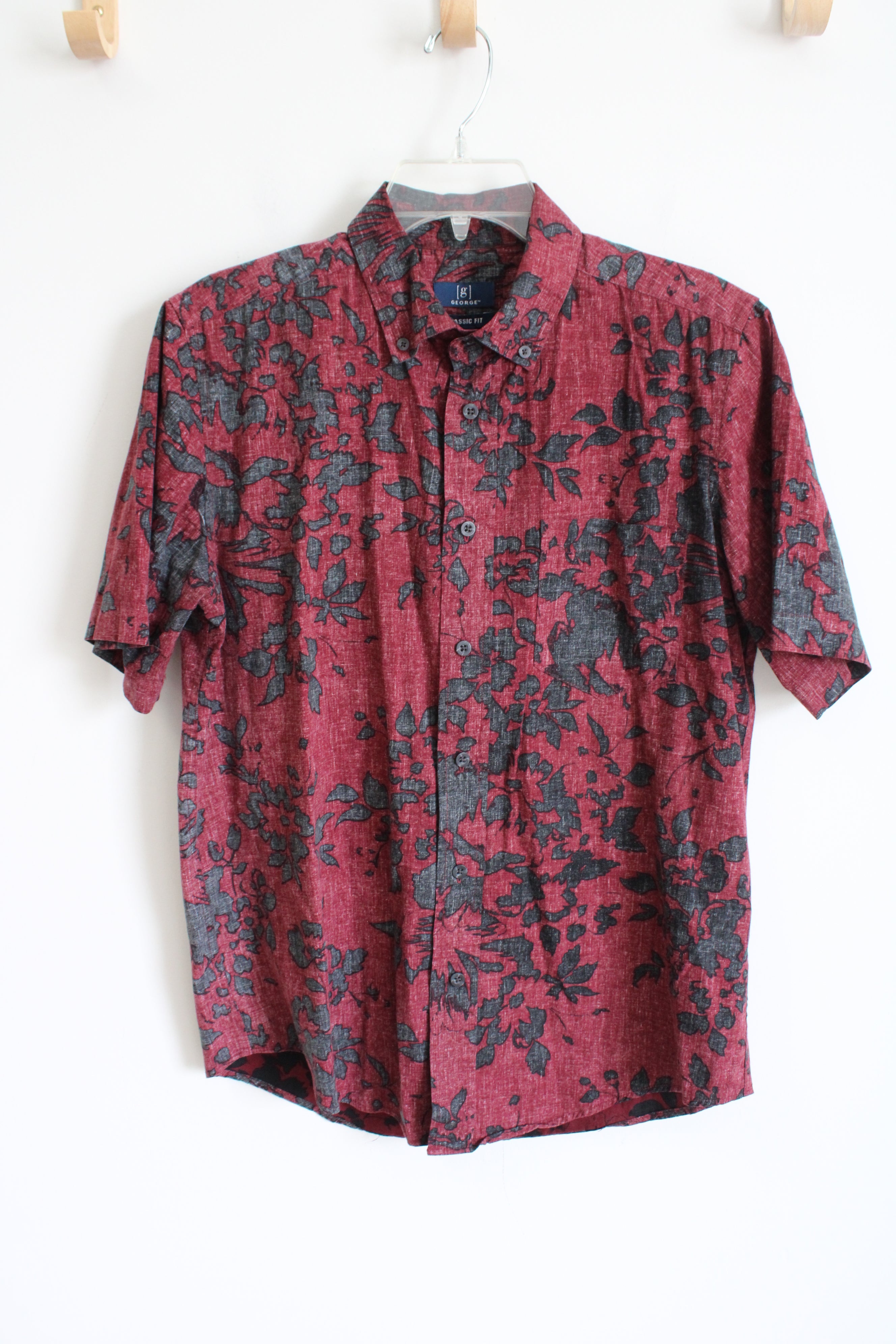 George Classic Fit Red Gray Floral Button Down Shirt | S (34/36)