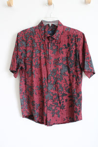 George Classic Fit Red Gray Floral Button Down Shirt | S (34/36)