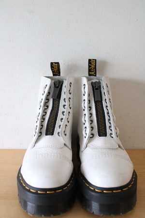 Dr. Martins Sinclair Milled Nappa White Leather Platform Boots | Size 9