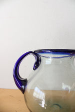 Hand Blown Cobalt Blue Edged Bubble Glass Pitcher