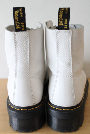 Dr. Martins Sinclair Milled Nappa White Leather Platform Boots | Size 9