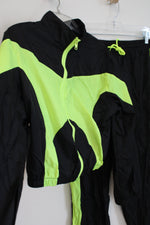 Shein Black & Neon Green Cropped Jacket & Sweatpants Tracksuit Set | L