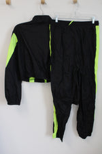 Shein Black & Neon Green Cropped Jacket & Sweatpants Tracksuit Set | L