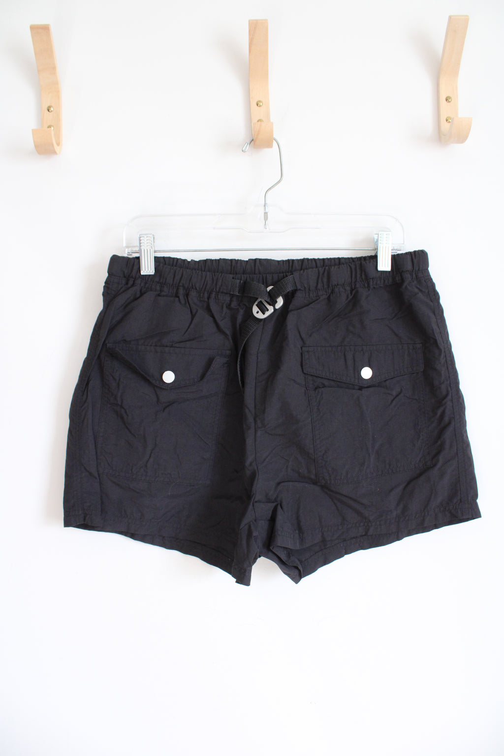 Black Nylon Elastic Waist Shorts | L