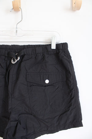 Black Nylon Elastic Waist Shorts | L