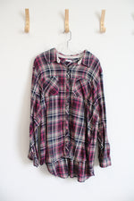 Westport Pink & Navy Plaid Gold Shimmer Button Down Top | 3X