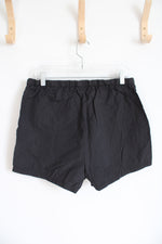 Black Nylon Elastic Waist Shorts | L