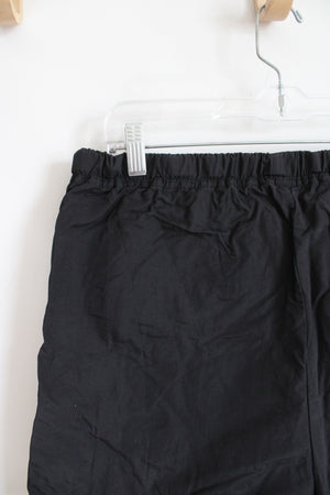 Black Nylon Elastic Waist Shorts | L