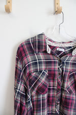Westport Pink & Navy Plaid Gold Shimmer Button Down Top | 3X