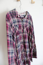 Westport Pink & Navy Plaid Gold Shimmer Button Down Top | 3X