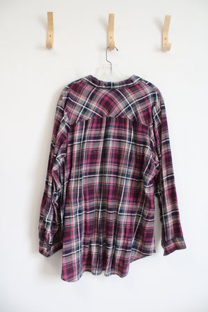Westport Pink & Navy Plaid Gold Shimmer Button Down Top | 3X