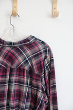 Westport Pink & Navy Plaid Gold Shimmer Button Down Top | 3X