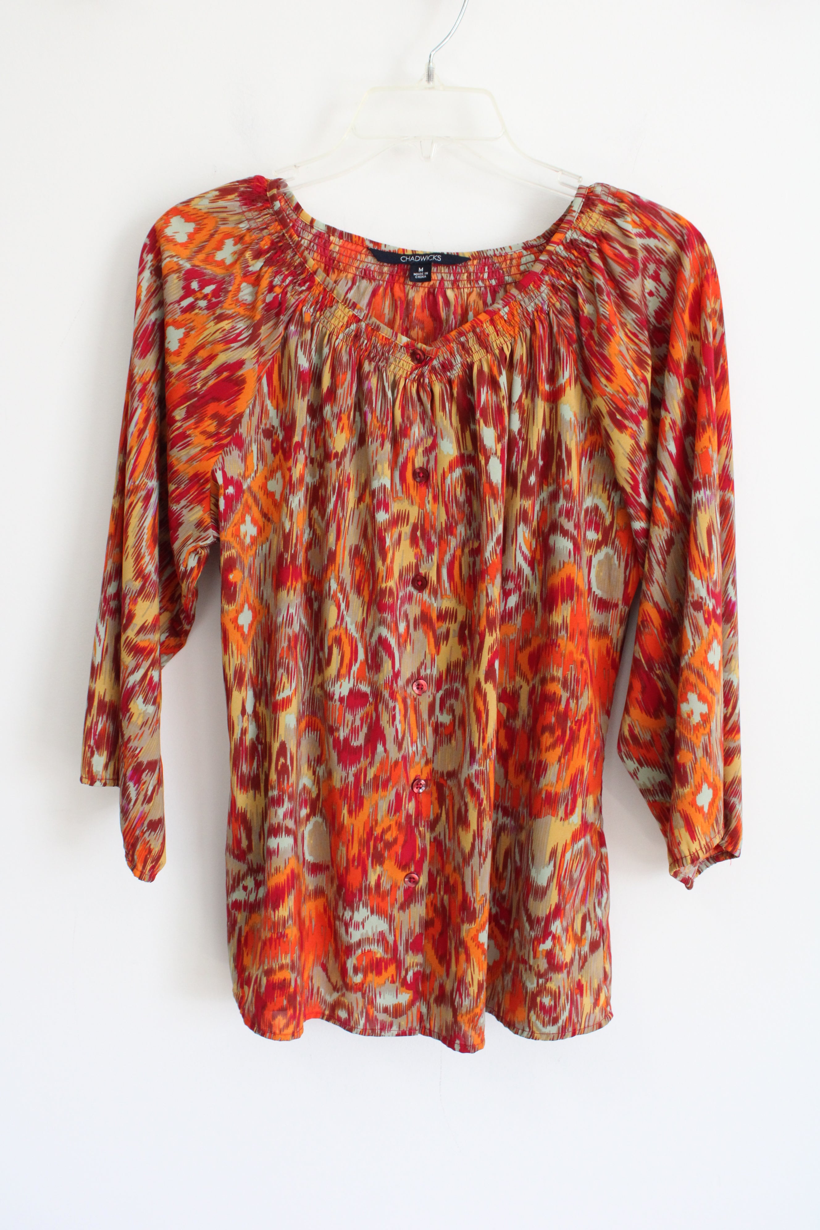 Chadwicks Orange Patterned Blouse | M