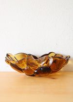 Amber Glass Bubbled Scalloped & Pinched Edge Dish