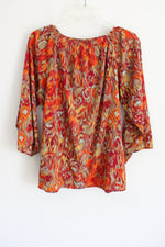 Chadwicks Orange Patterned Blouse | M