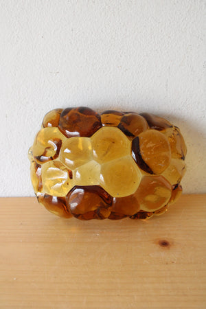 Amber Glass Bubbled Scalloped & Pinched Edge Dish