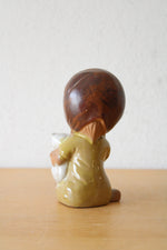 Ceramic Girl Holding Kitten Figurine