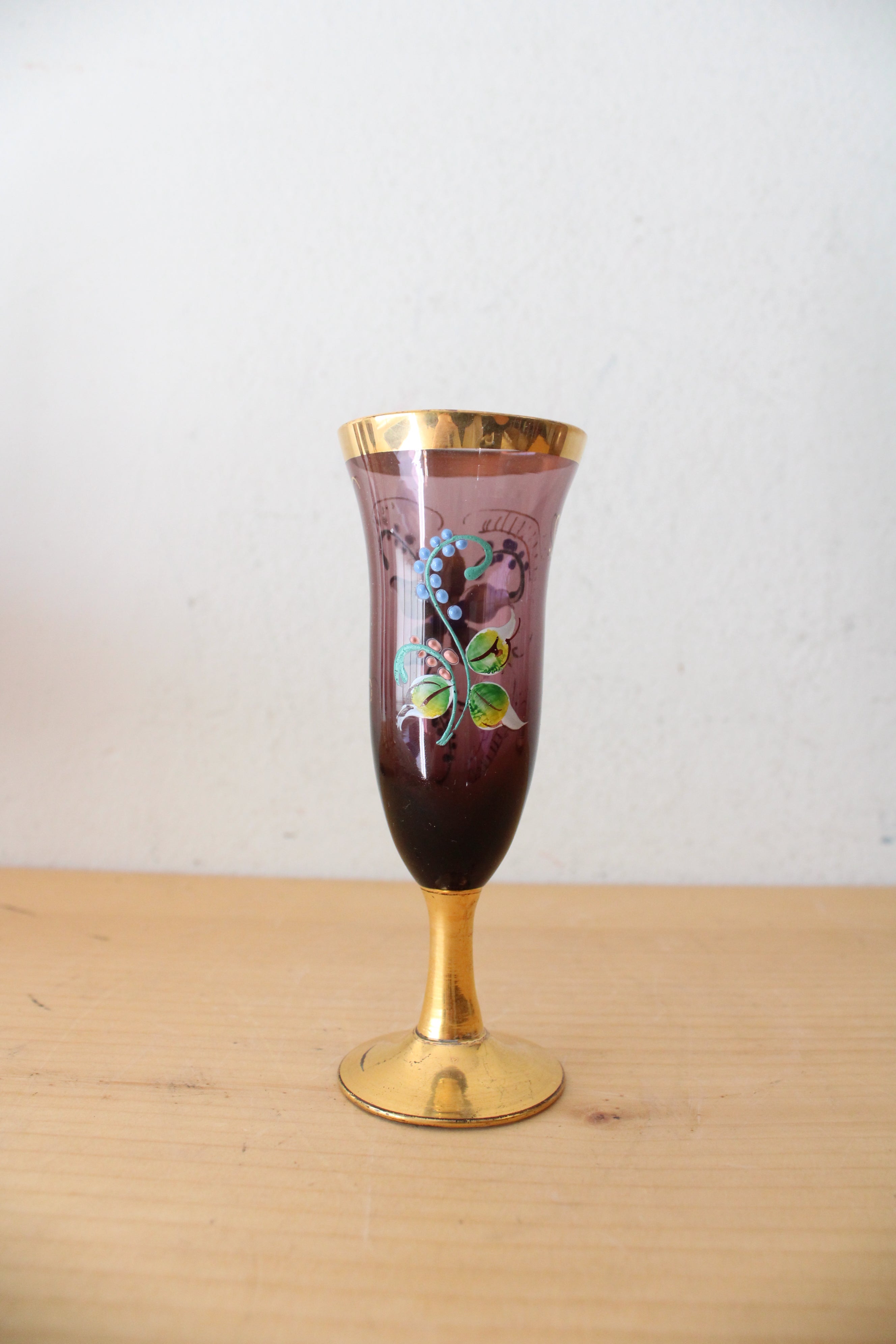 Vintage Purple & Gold Hand Painted Carafe & Goblet Set Of 7