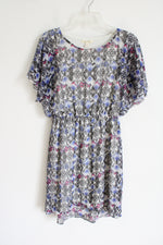 Miami Black Blue Pink Patterned Chiffon Dress | S
