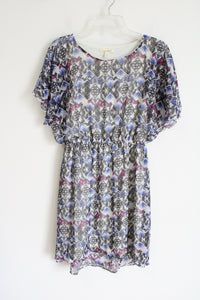 Miami Black Blue Pink Patterned Chiffon Dress | S