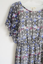 Miami Black Blue Pink Patterned Chiffon Dress | S