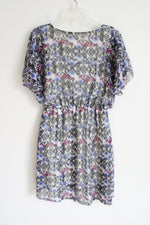 Miami Black Blue Pink Patterned Chiffon Dress | S