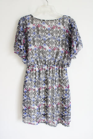 Miami Black Blue Pink Patterned Chiffon Dress | S