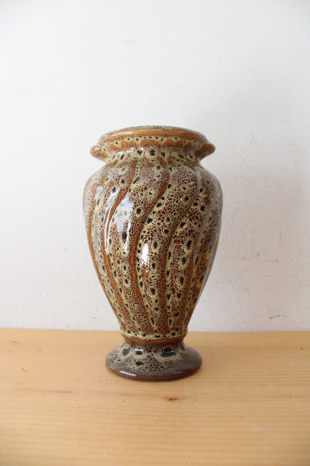 Brown Speckled Glazed Swirl Ceramic Vase