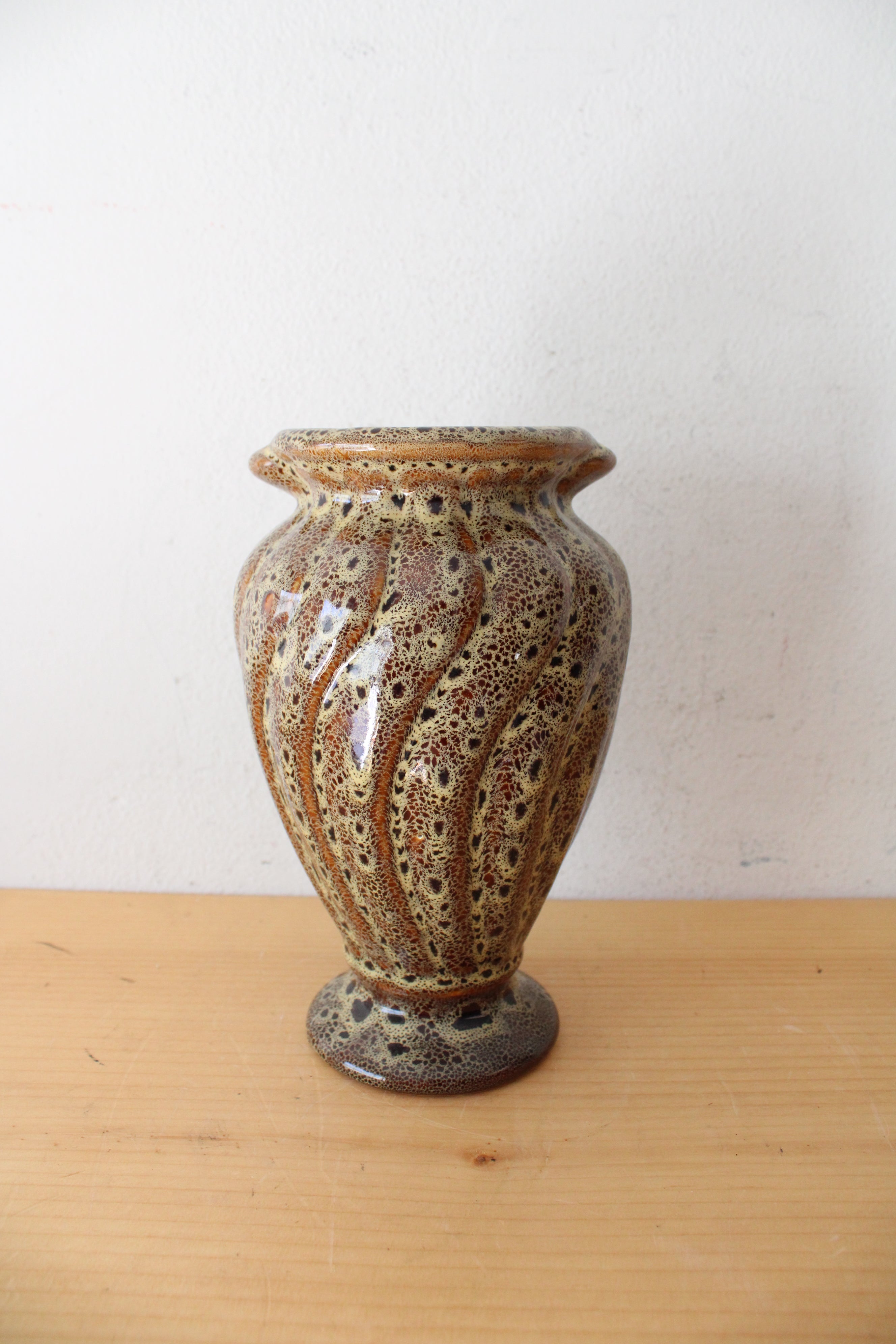 Brown Speckled Glazed Swirl Ceramic Vase