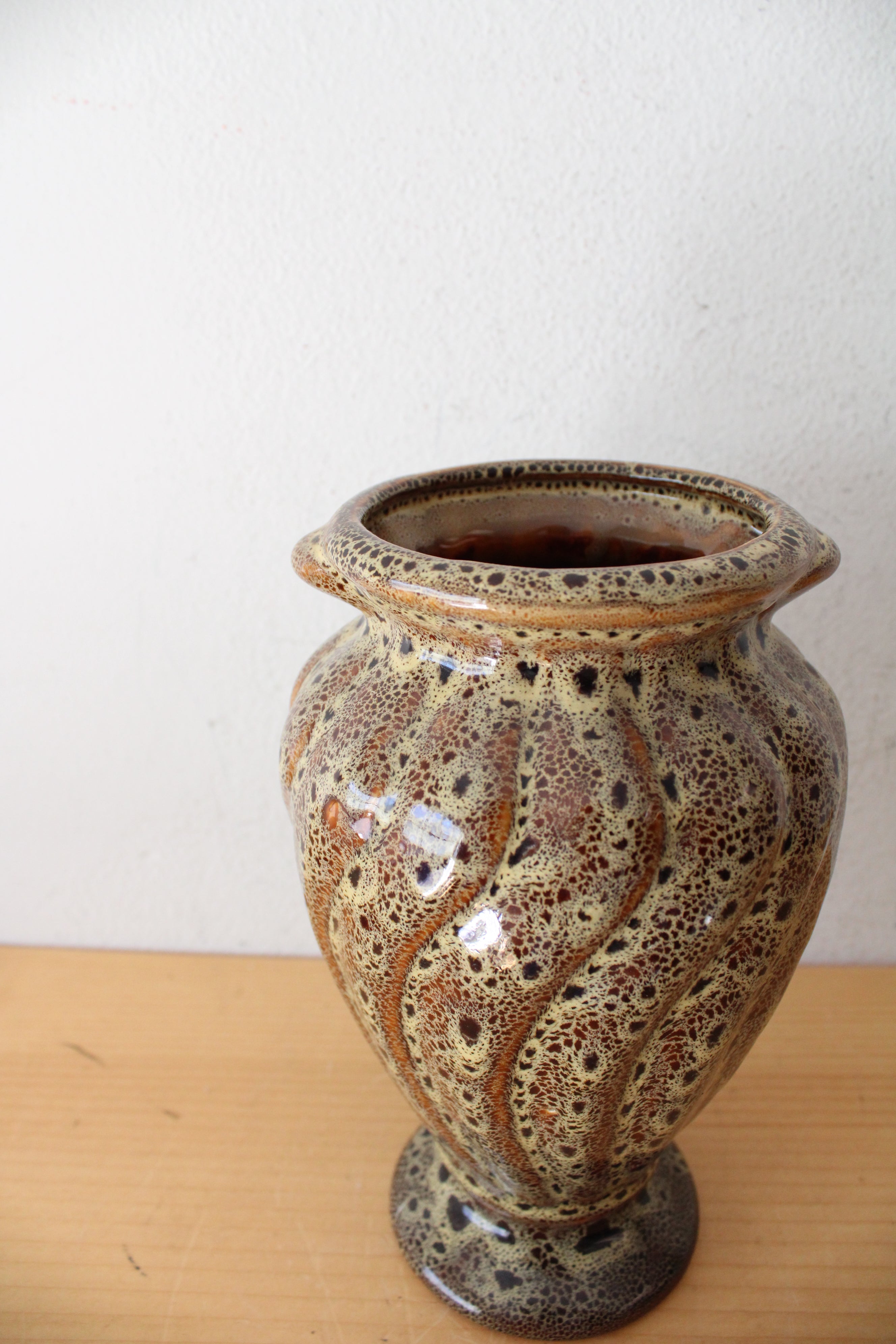 Brown Speckled Glazed Swirl Ceramic Vase