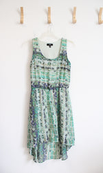 Mossimo Green Patterned High/Low Dress | M