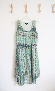 Mossimo Green Patterned High/Low Dress | M