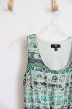 Mossimo Green Patterned High/Low Dress | M