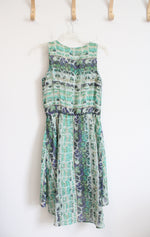 Mossimo Green Patterned High/Low Dress | M