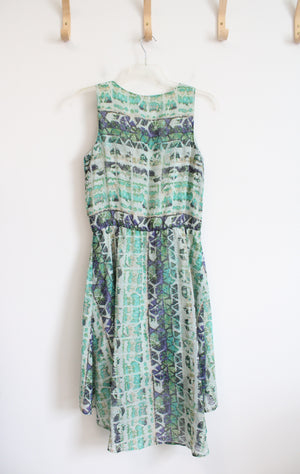 Mossimo Green Patterned High/Low Dress | M