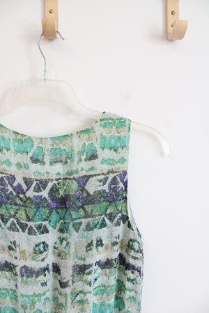 Mossimo Green Patterned High/Low Dress | M