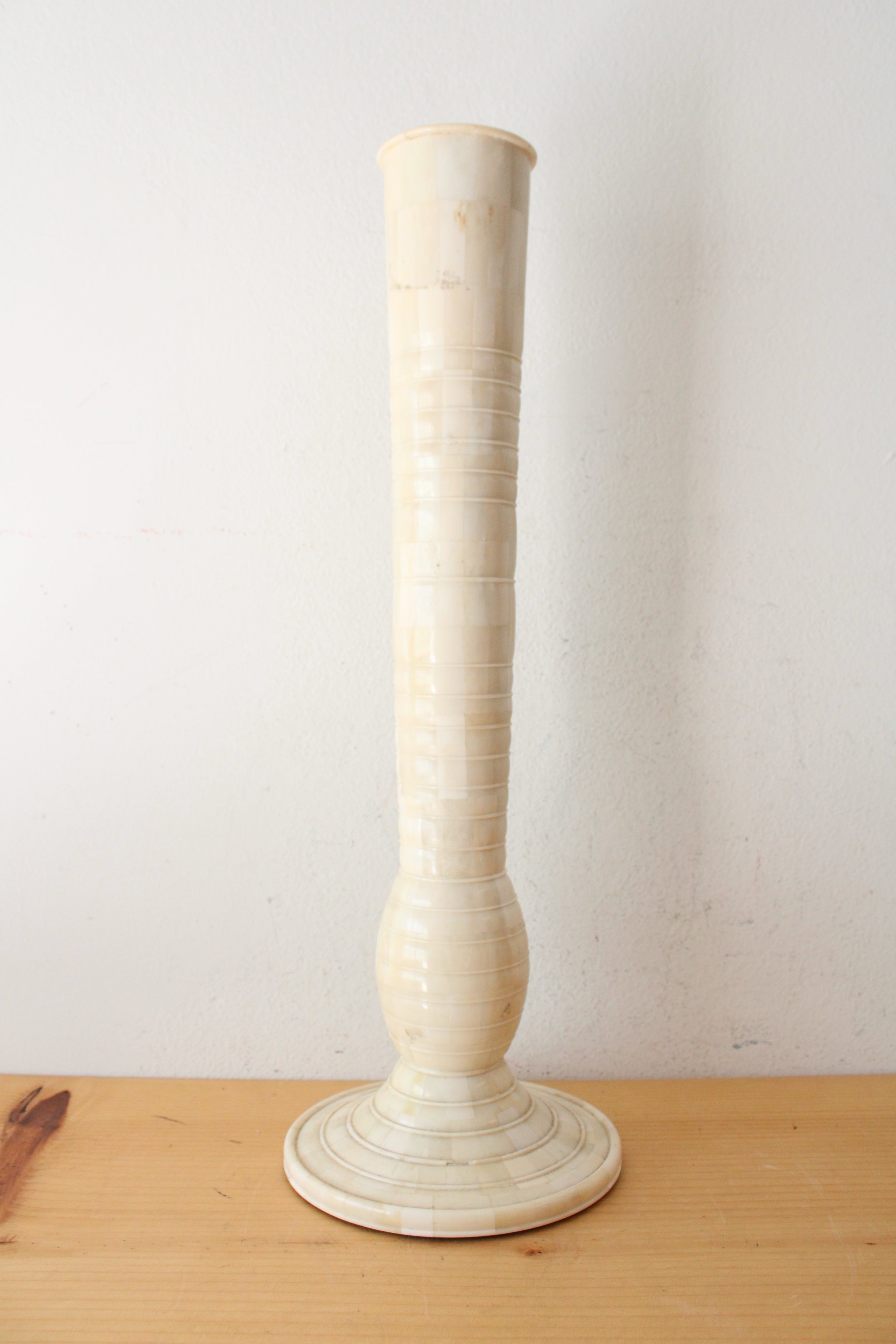 Tessellated Bone Tall Ivory Candlestick